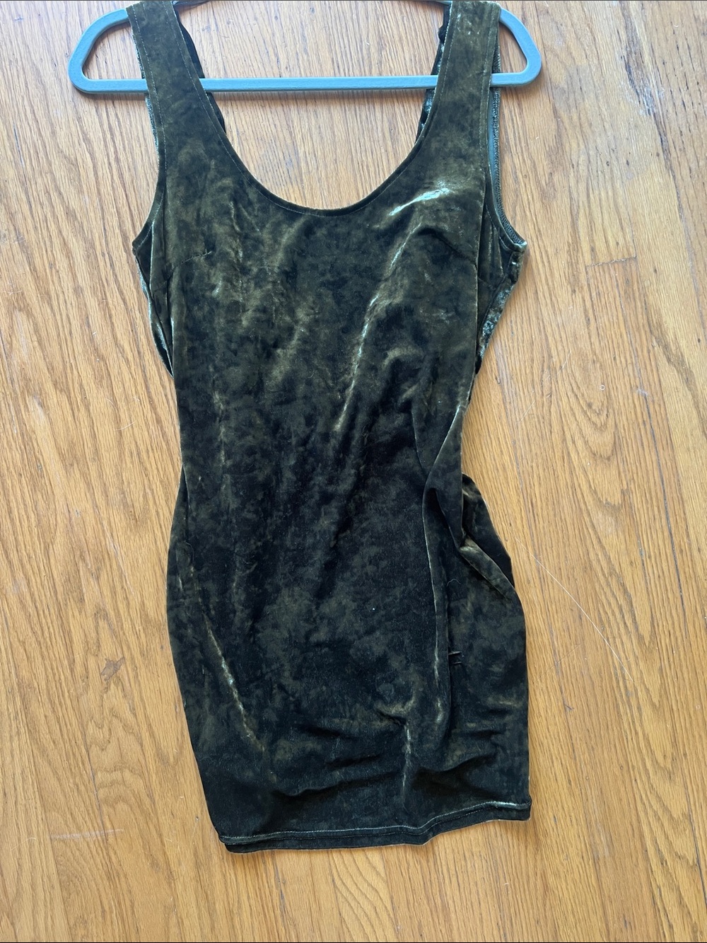Olive Green Velvet Tank Dress -with Swoop Back